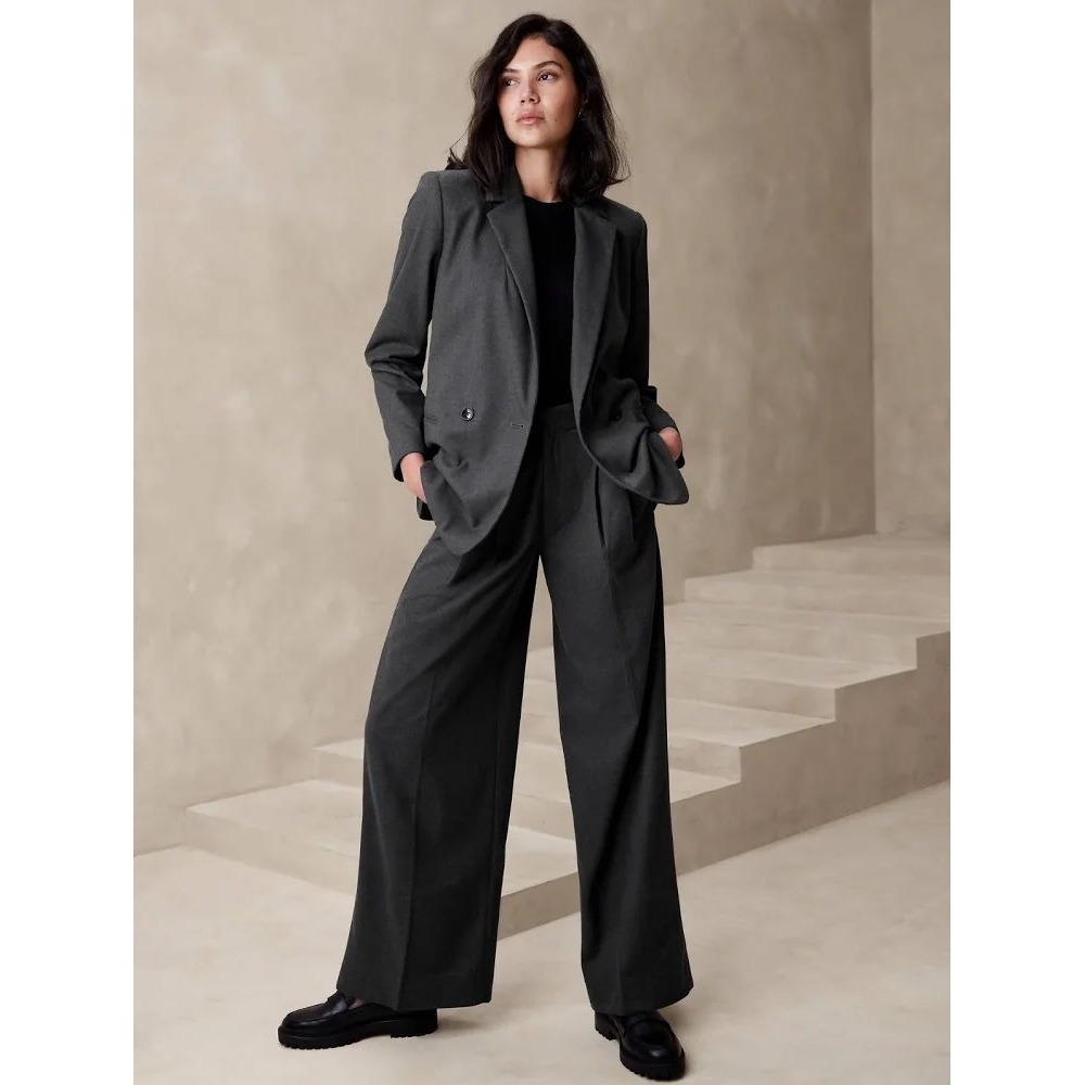 Banana Republic Wide Leg Pleated Trousers Charcoal Gray Petite 12 NWT